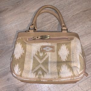 Beige & off white multiple compartment palomino tapestry serape satchel bag